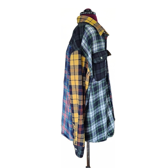 American Eagle Outfitters Men's Collared Plaid Shirt - Red, Green, Yellow, Blue - Picture 4 of 14